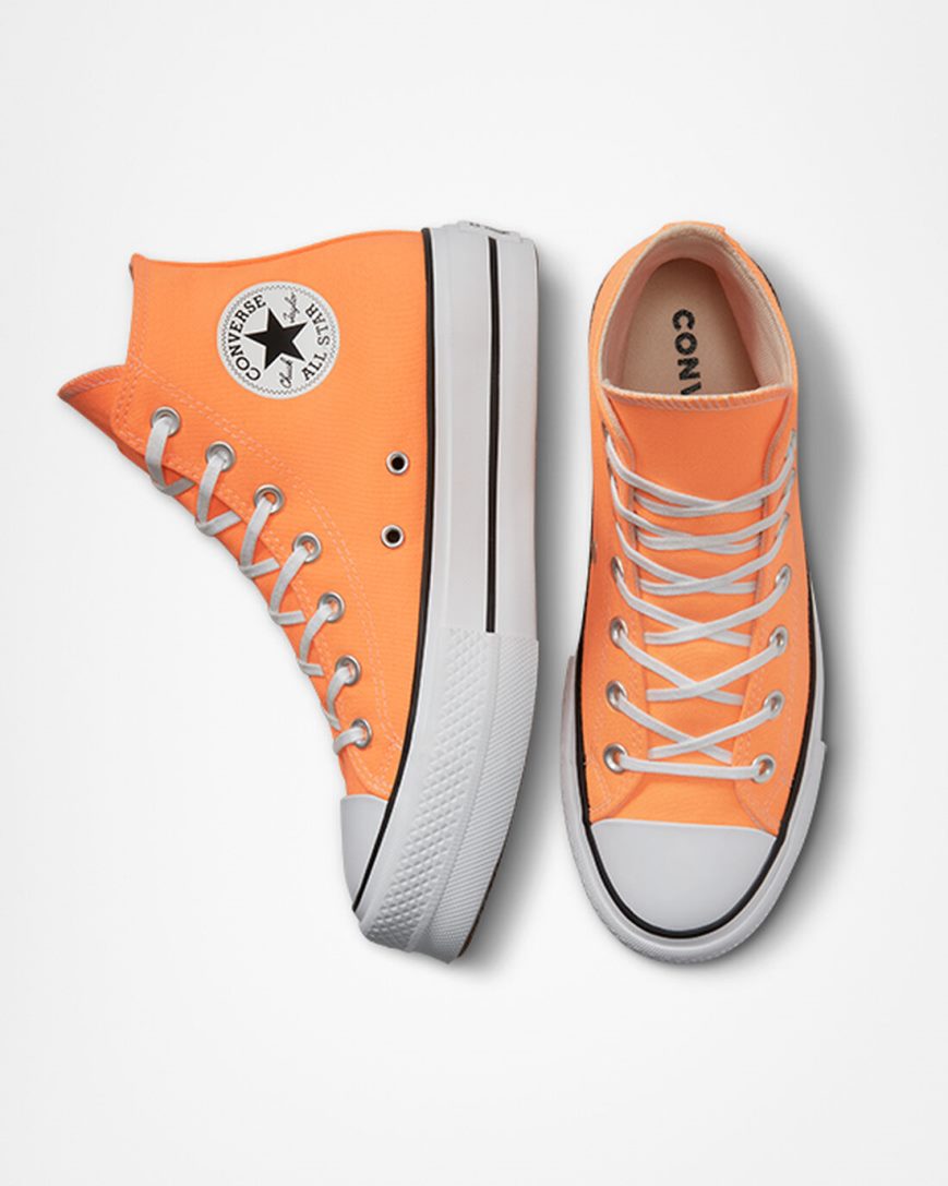 Sapatos Plataforma Converse Chuck Taylor All Star Lift Lona Cano Alto Feminino Laranja Pretas Branco | PT D0P7835